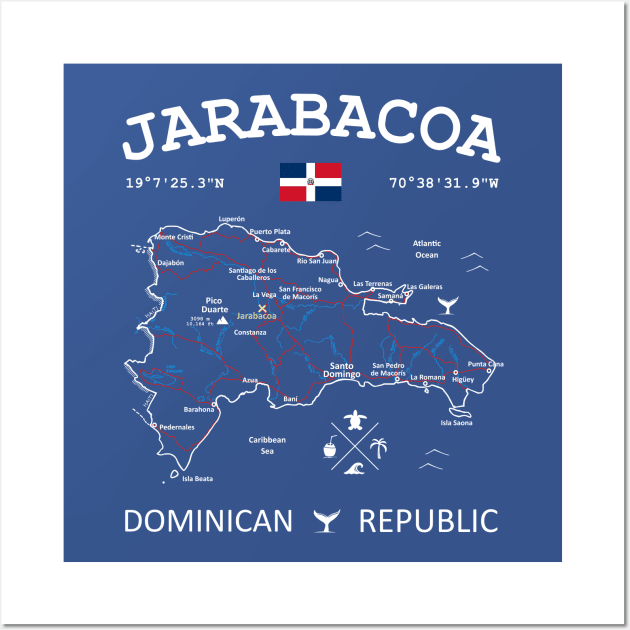 Jarabacoa Dominican Republic Flag Travel Map Coordinates GPS Wall Art by French Salsa